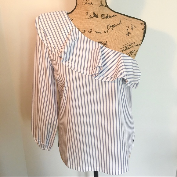 J. Crew Blue One Shoulder Blouse - Picture 2 of 7